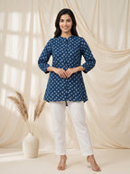 Indigo Blue Printed A-Line Tunic