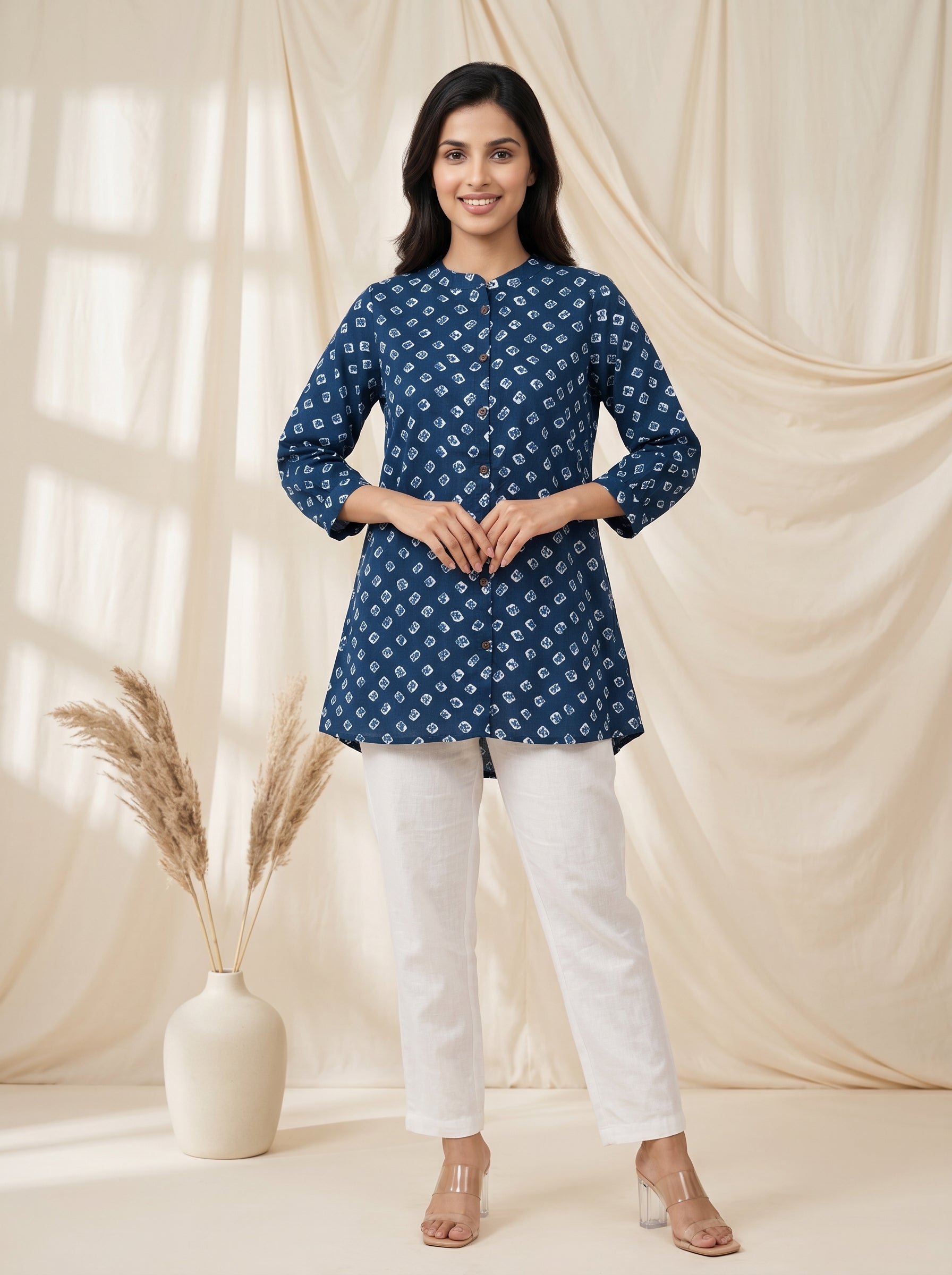 Indigo Blue Printed A-Line Tunic