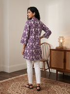 Women's Purple Floral Printed Cotton Tunic