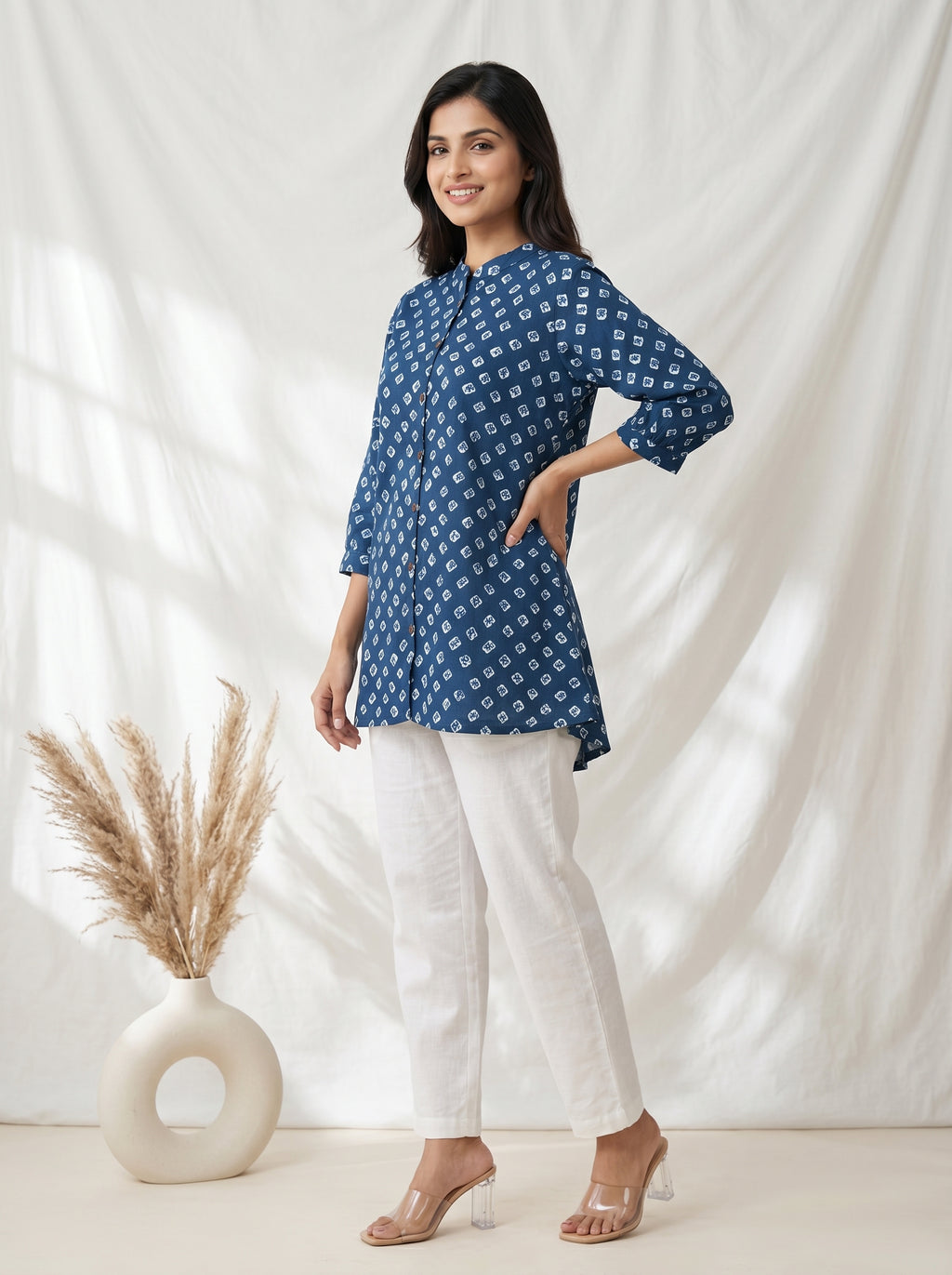 Indigo Blue Printed A-Line Tunic