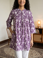 Women's Purple Floral Printed Cotton Tunic