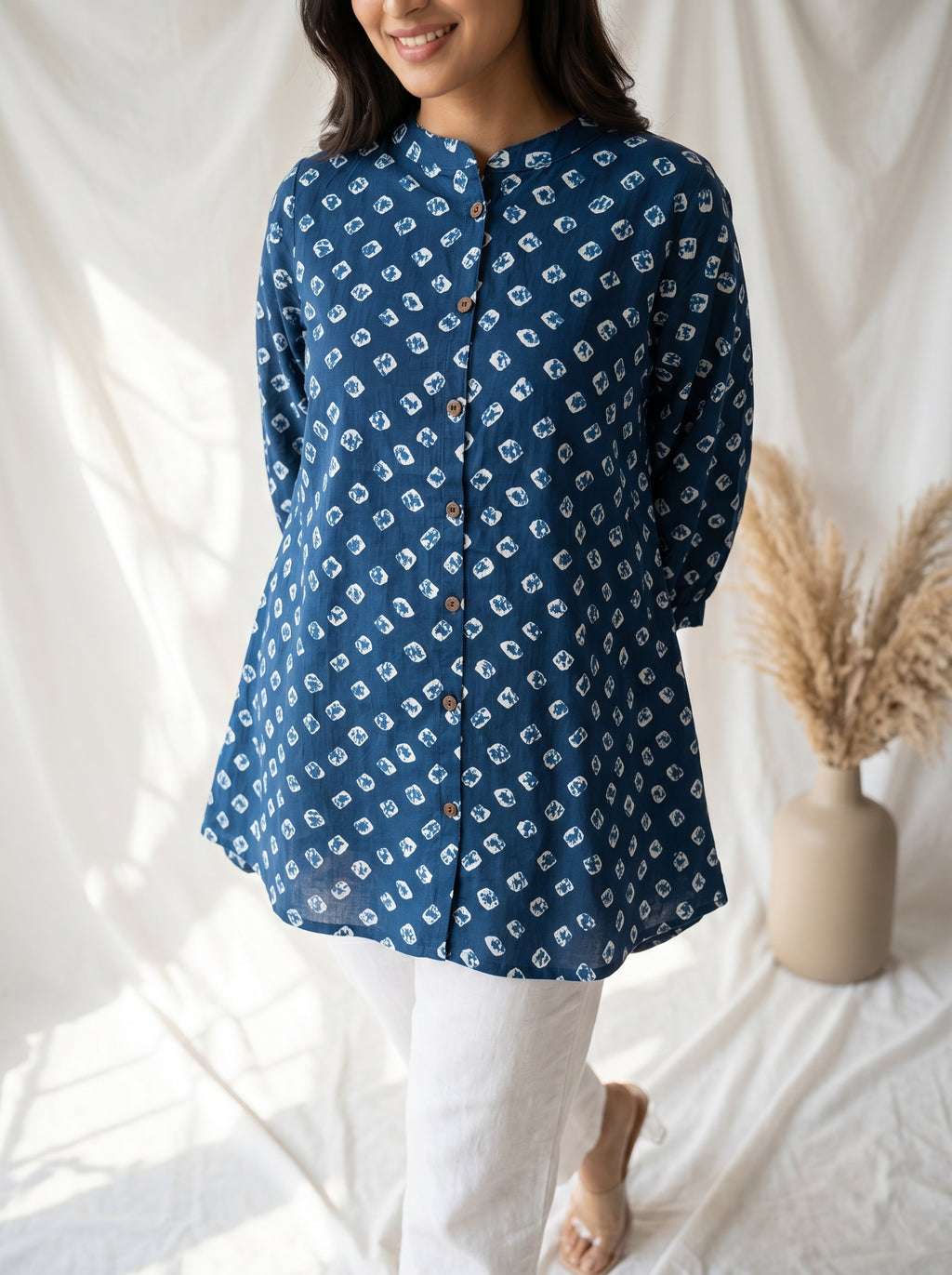 Indigo Blue Printed A-Line Tunic