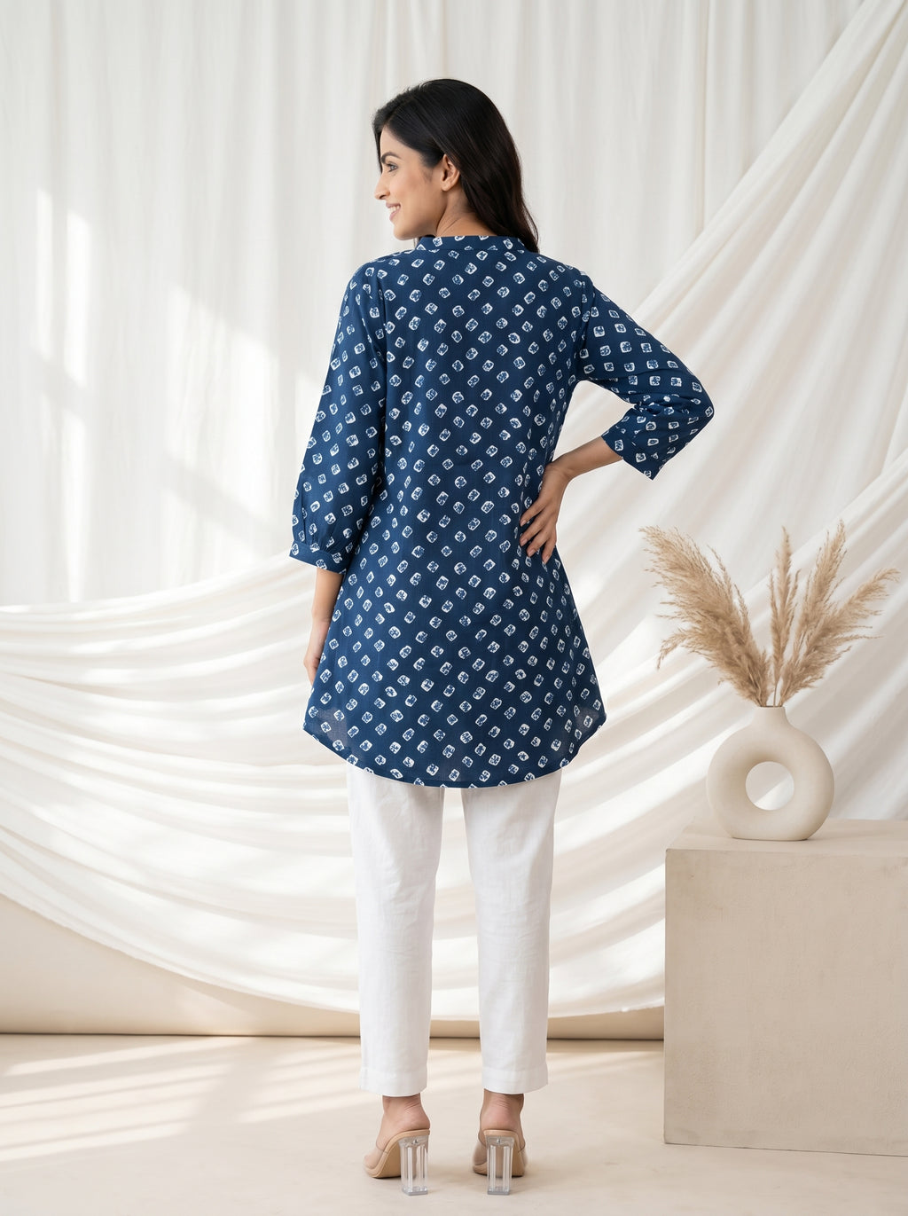 Indigo Blue Printed A-Line Tunic