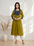 Olive Green YELLOWISH Printed Yoke A-Line Kurta