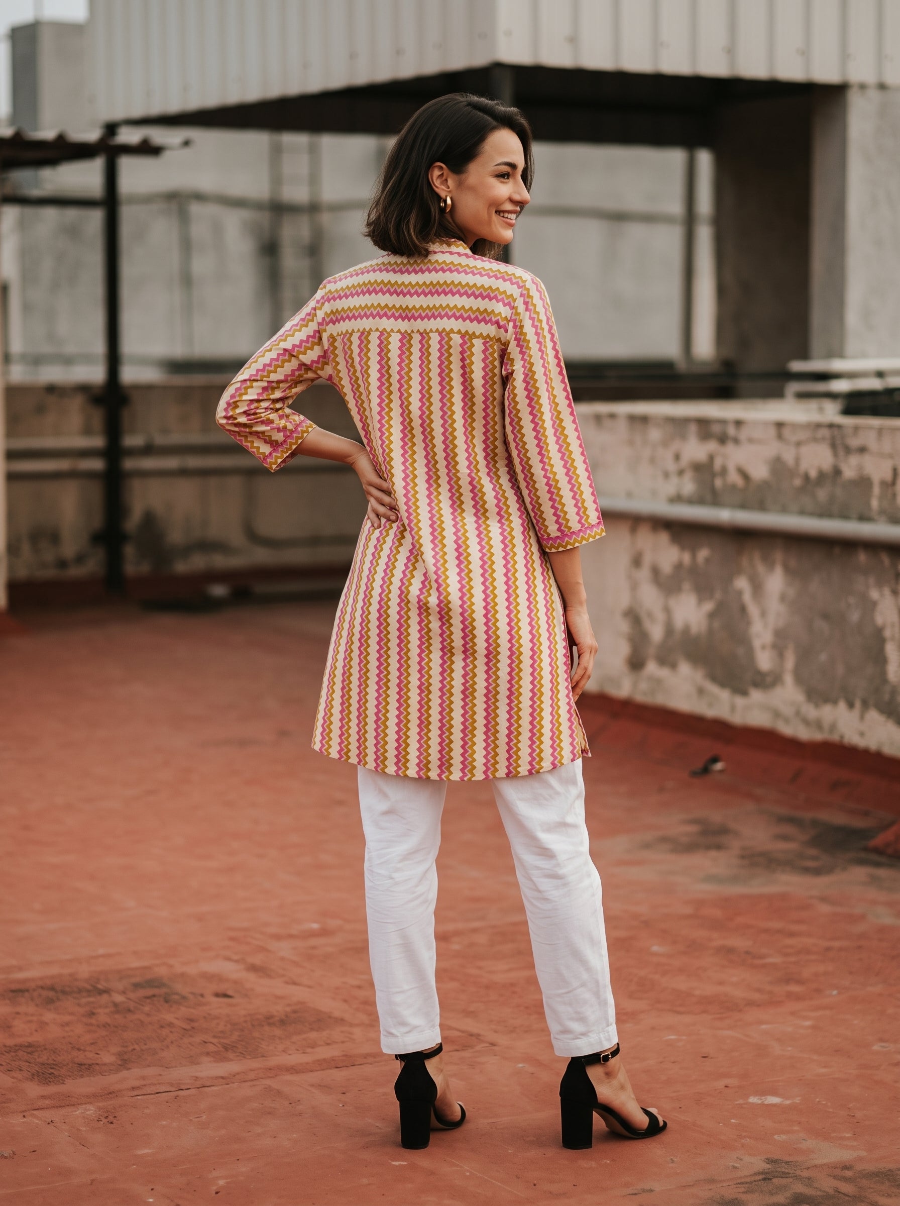 Women's Multicolor Chevron Printed Cotton Tunic