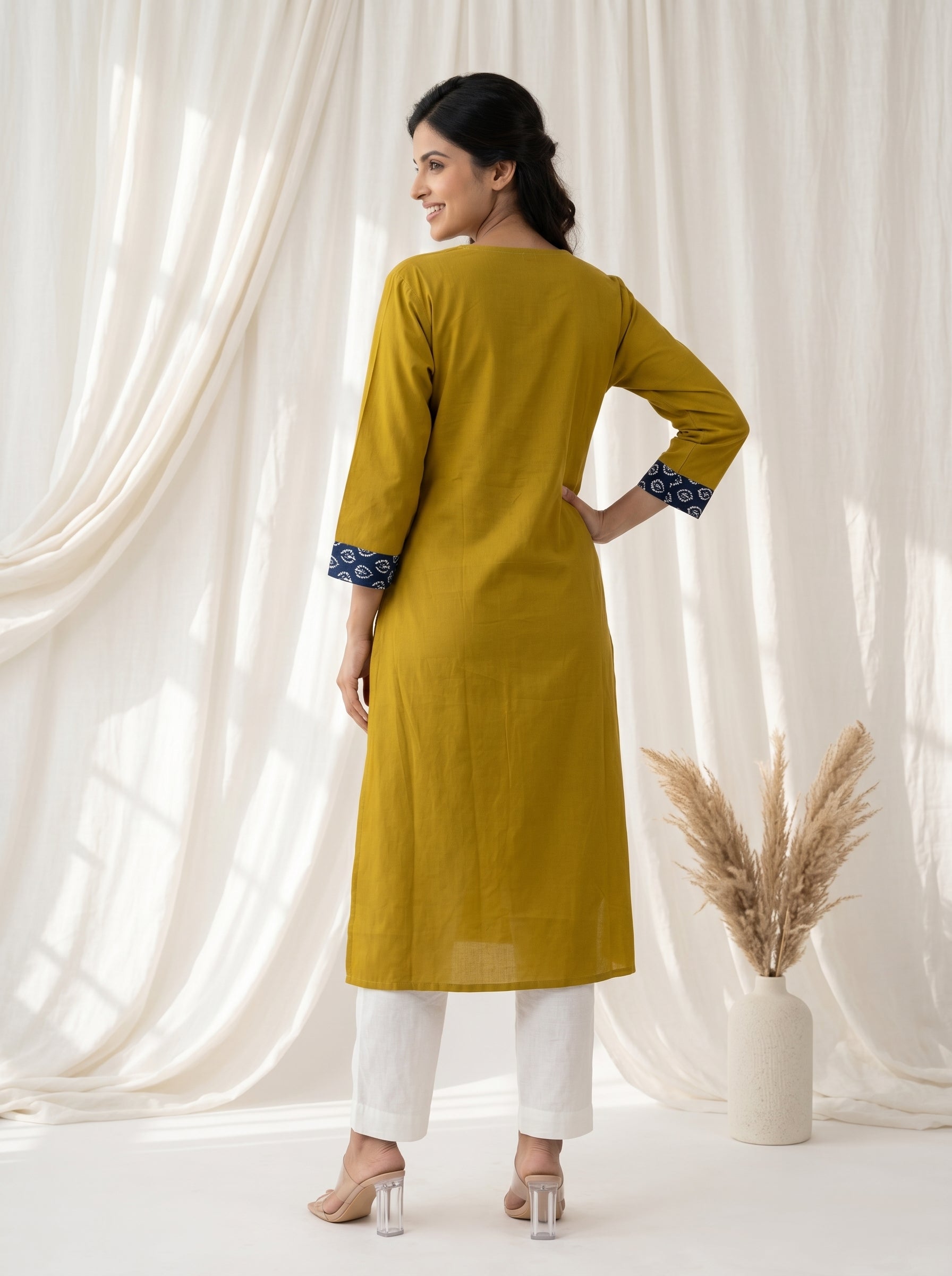 Olive Green YELLOWISH Printed Yoke A-Line Kurta