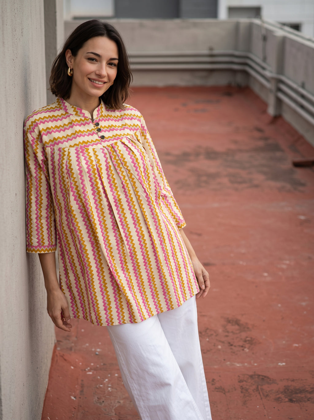 Women's Multicolor Chevron Printed Cotton Tunic