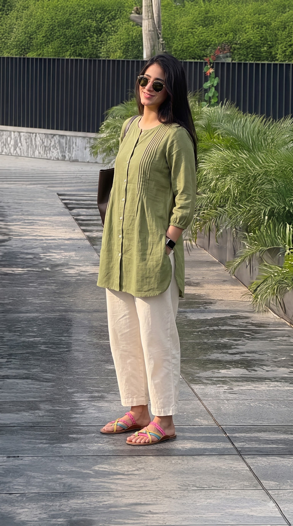 Sage Green Pintuck Cotton Tunic