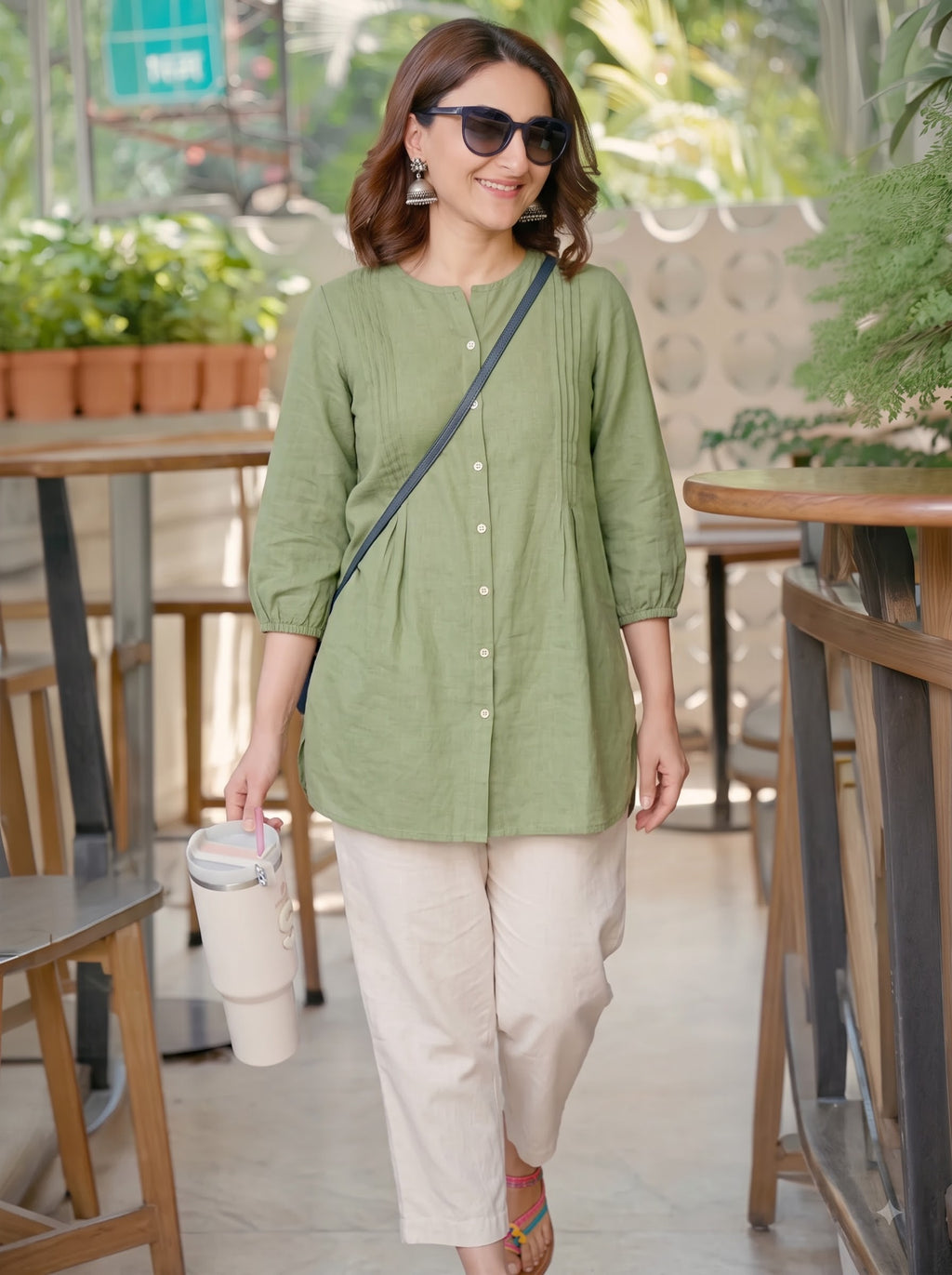 Sage Green Pintuck Cotton Tunic
