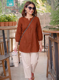 Rust Spice Pintuck Cotton Tunic