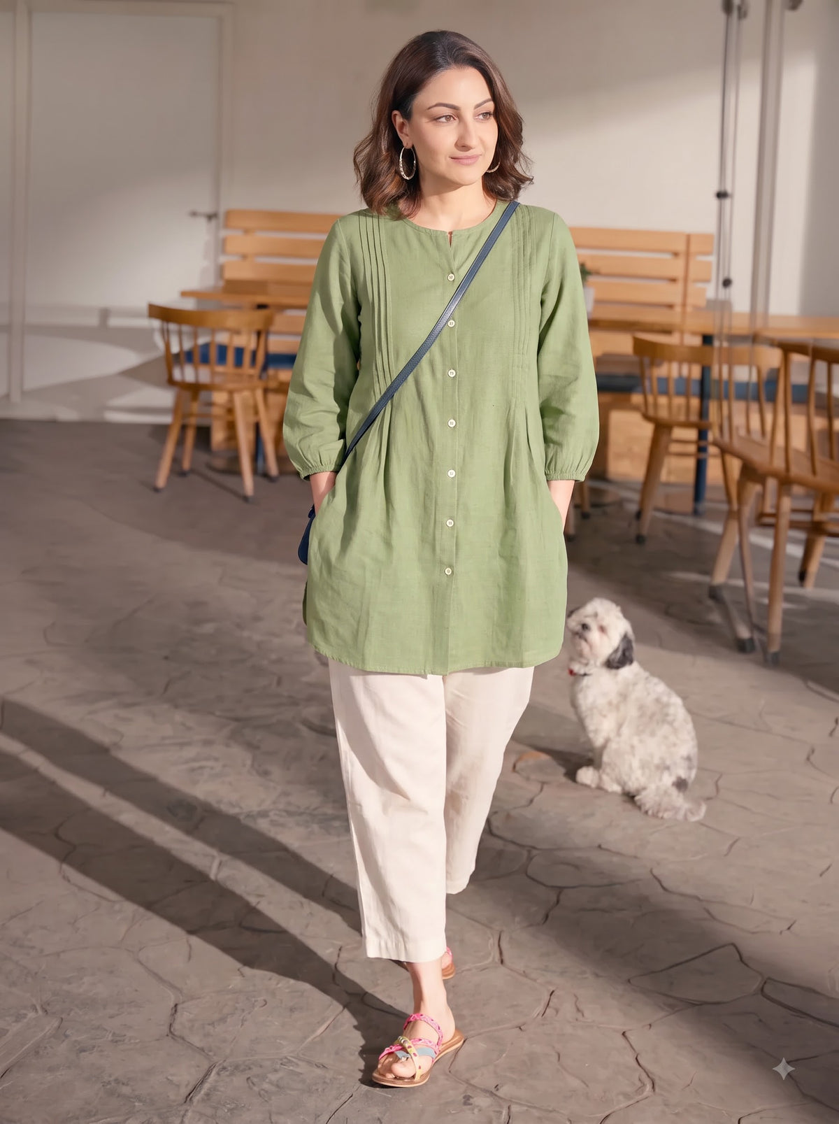 Sage Green Pintuck Cotton Tunic