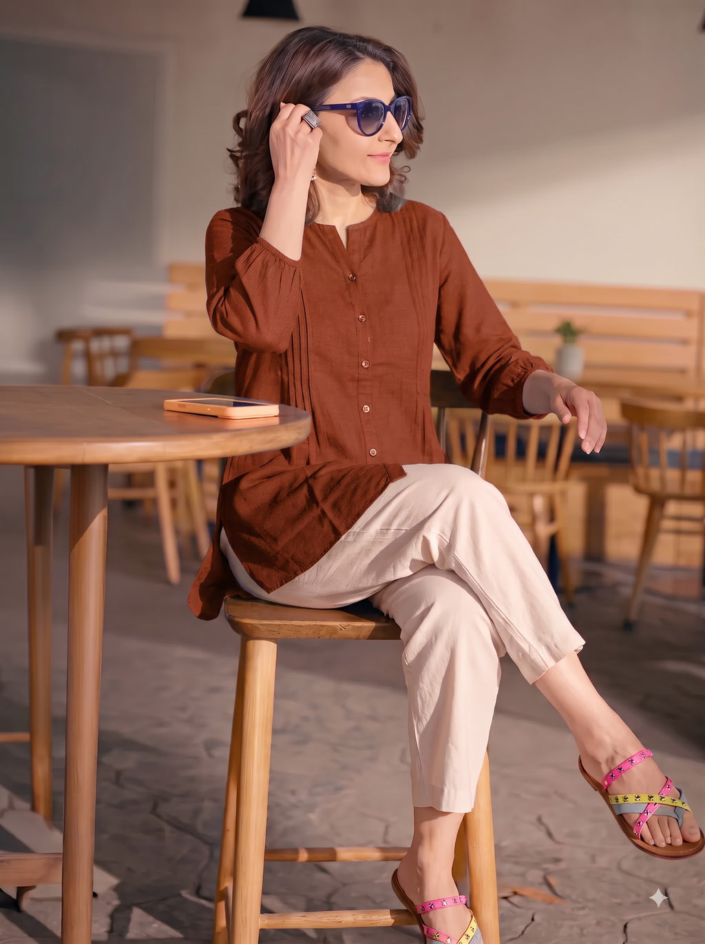 Rust Spice Pintuck Cotton Tunic