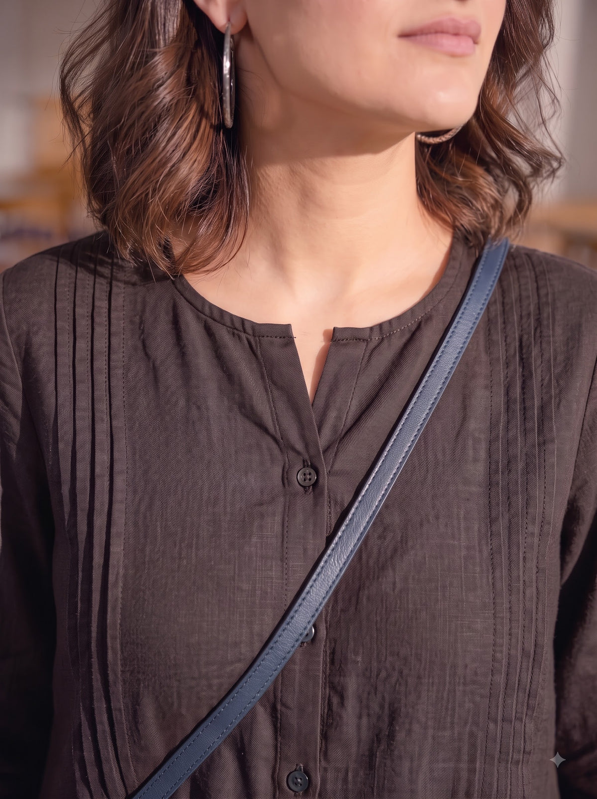 Chocolate Brown Pintuck Cotton Tunic