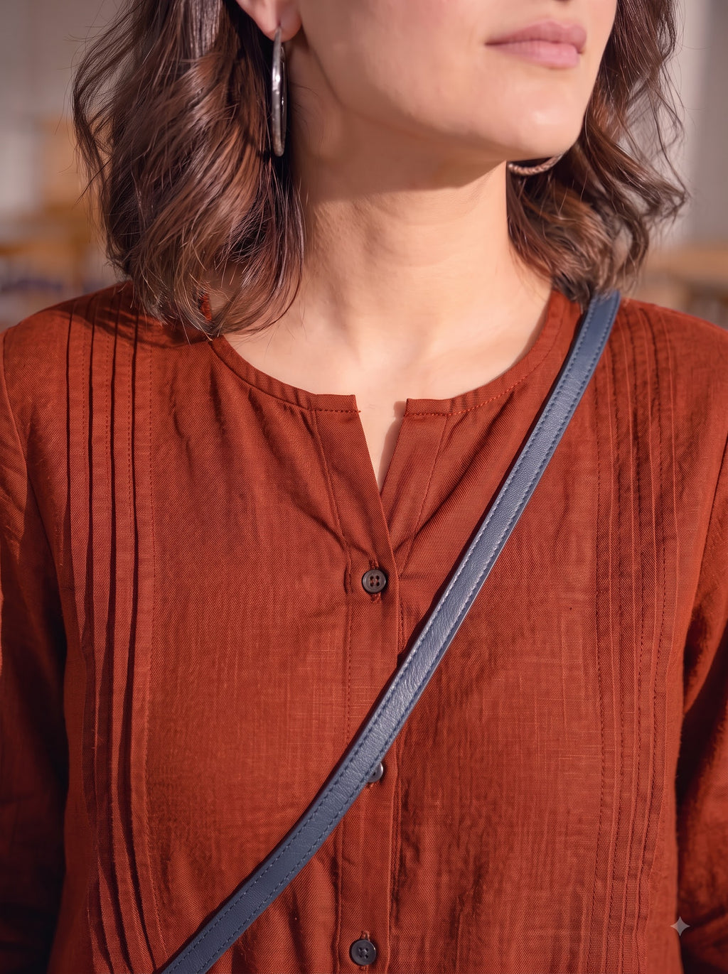 Rust Spice Pintuck Cotton Tunic