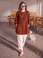 Rust Spice Pintuck Cotton Tunic