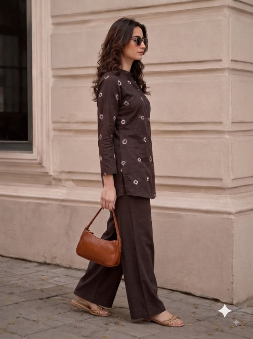 Brown Bandhani Tie Dye Co-Ord Set