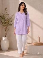 Lilac Pleated Cotton Tunic Top