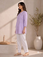 Lilac Pleated Cotton Tunic Top