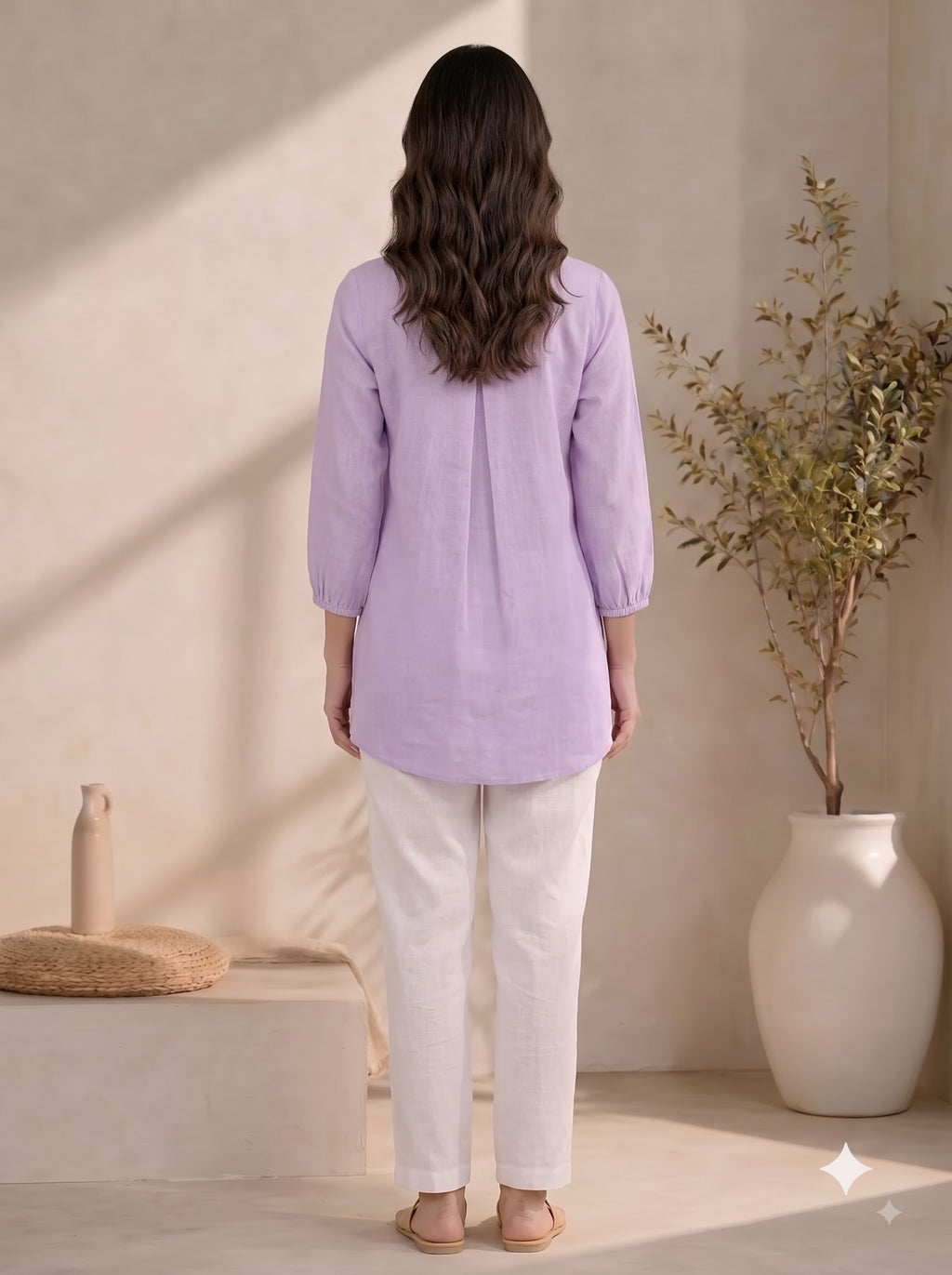 Lilac Pleated Cotton Tunic Top