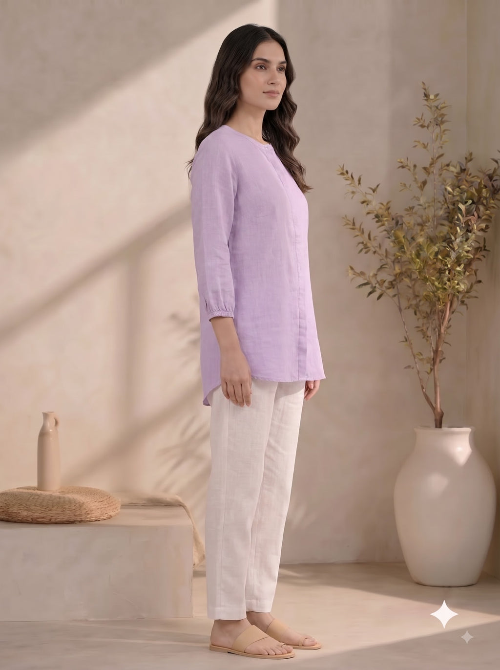 Lilac Pleated Cotton Tunic Top