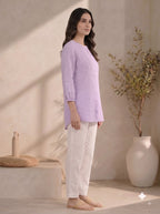 Lilac Pleated Cotton Tunic Top