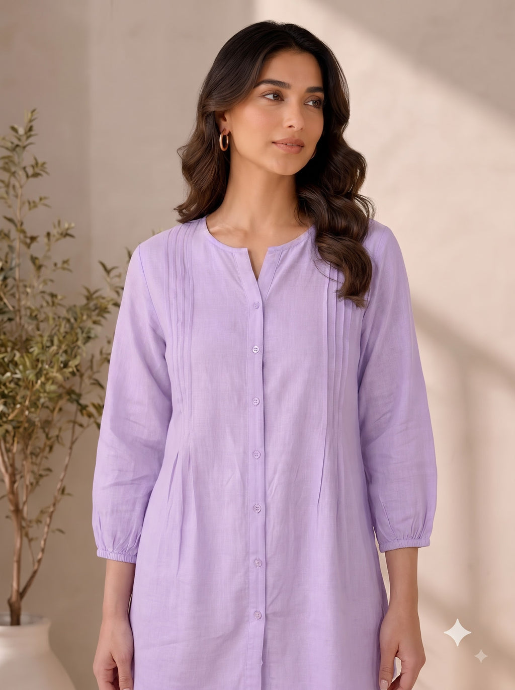Lilac Pleated Cotton Tunic Top