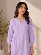 Lilac Pleated Cotton Tunic Top