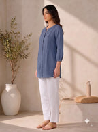 Slate Blue Pintuck Cotton Tunic