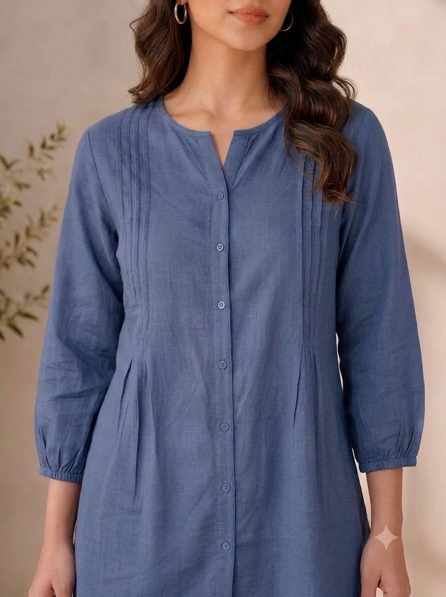 Slate Blue Pintuck Cotton Tunic