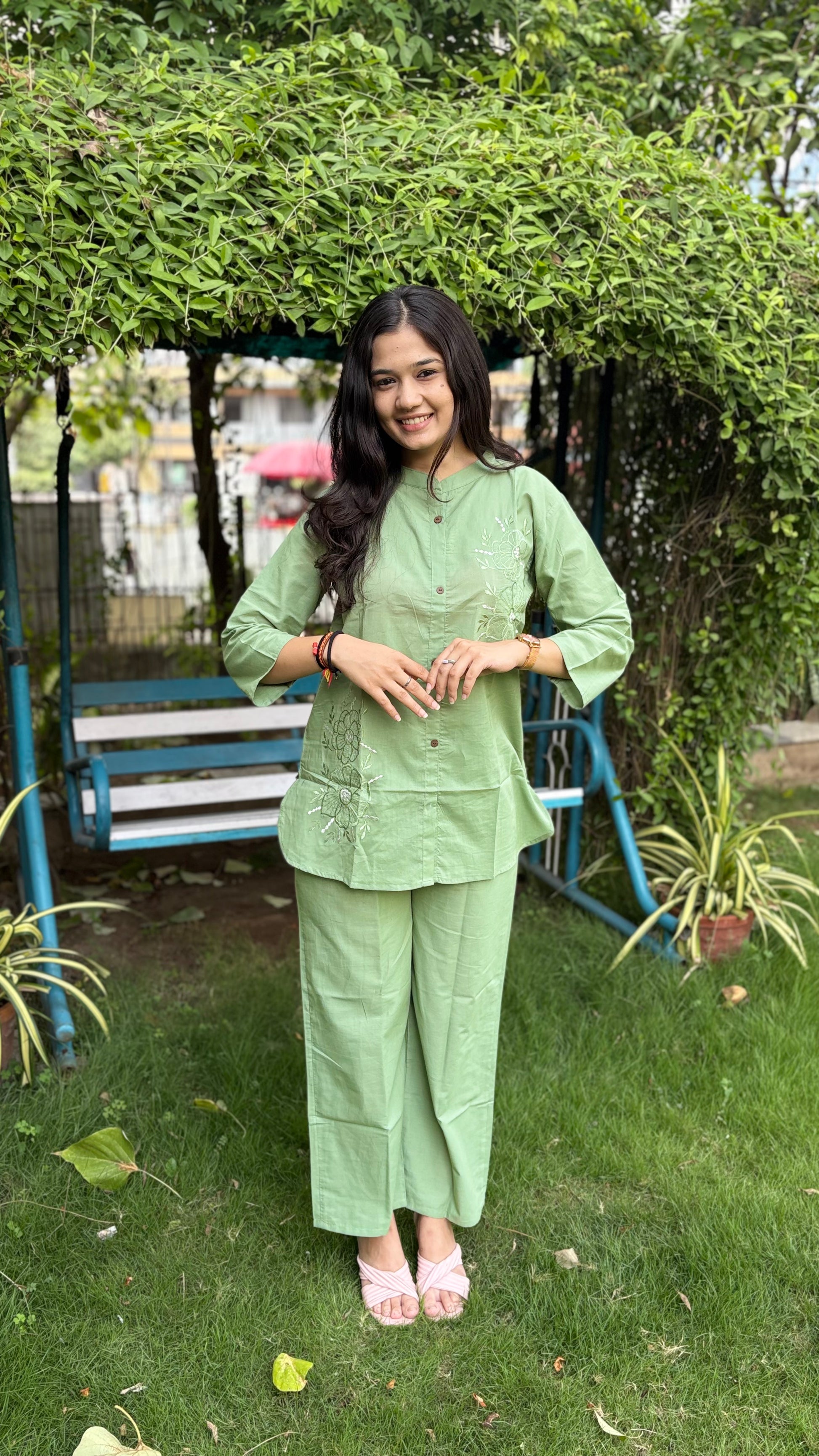 PISTA GREEN SHADE COTTON COORDS SETS