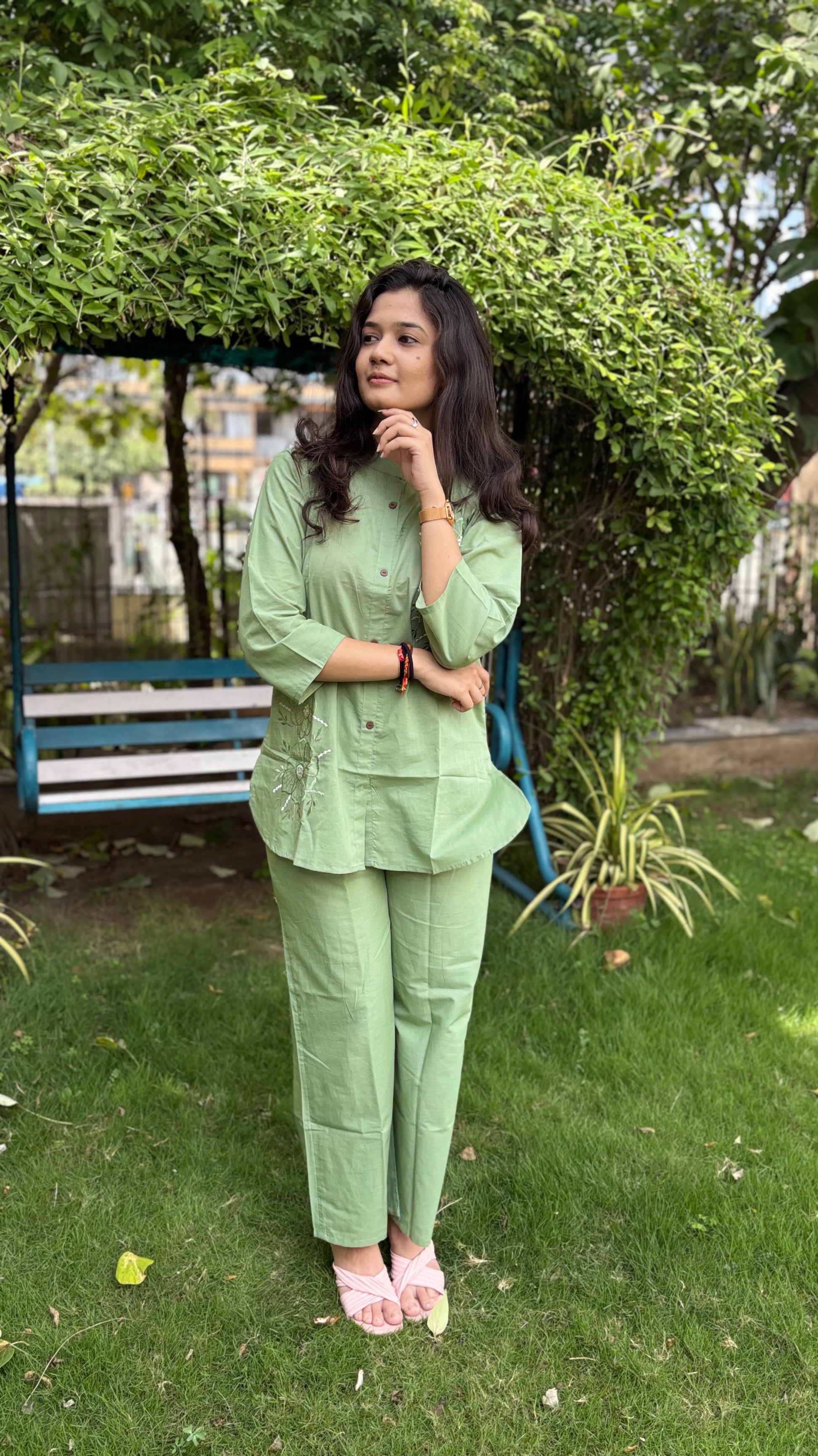 PISTA GREEN SHADE COTTON COORDS SETS