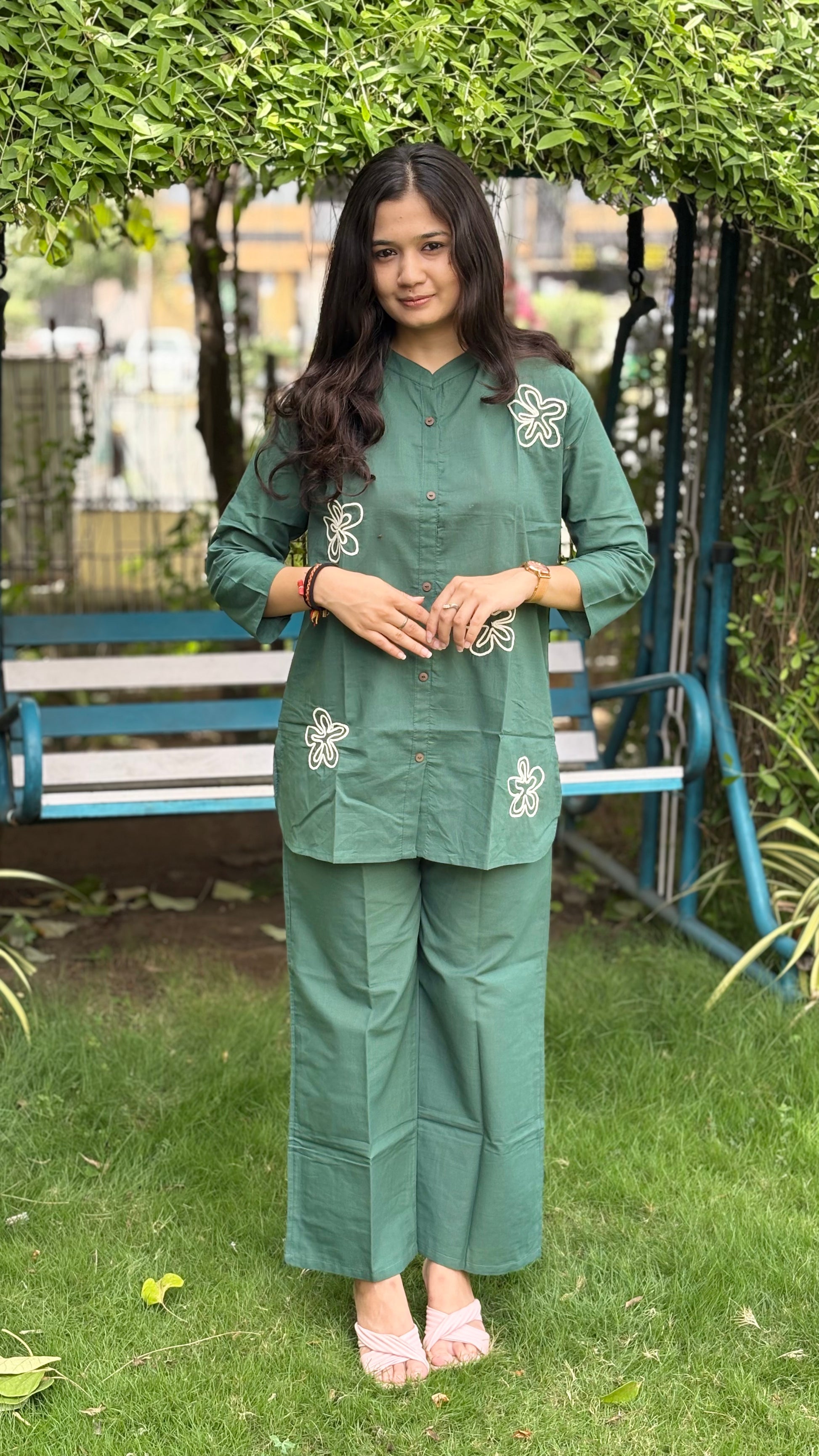 PEACOCK GREEN SHADE MAL COTTON COORDS SETS