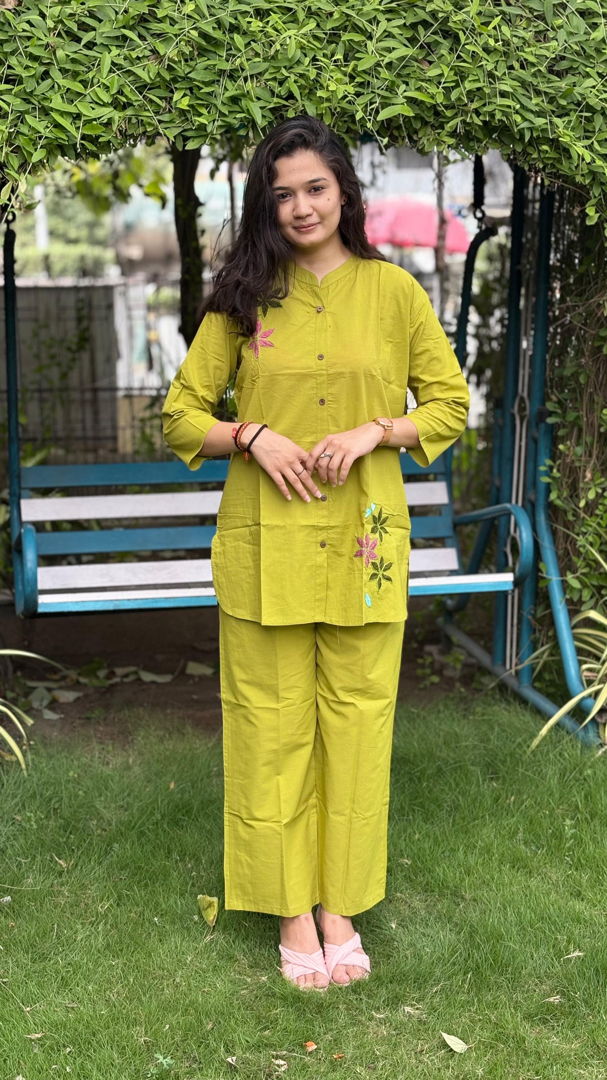 YELLOWISH GREEN COTTON COORD SETS