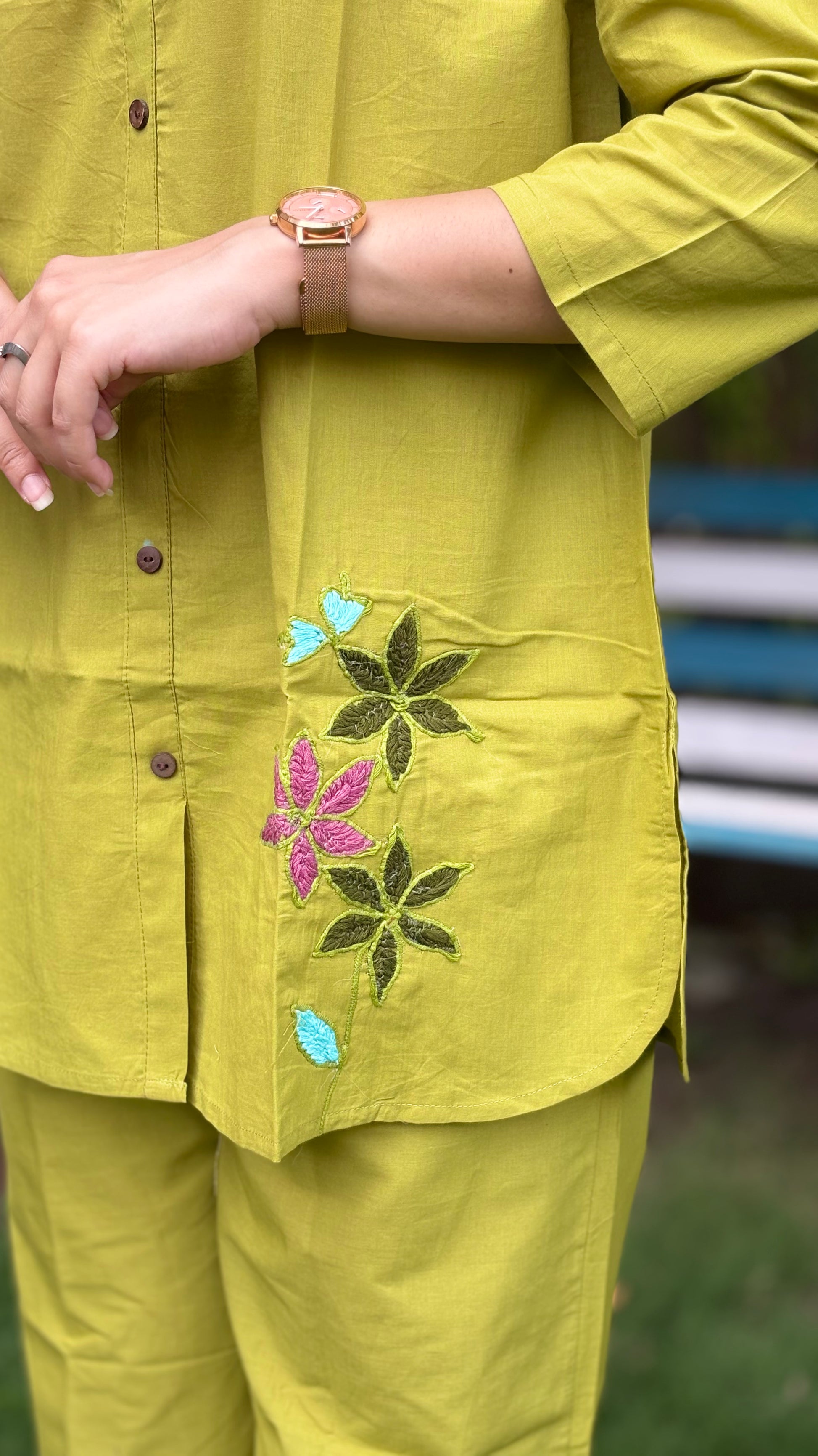 YELLOWISH GREEN COTTON COORD SETS
