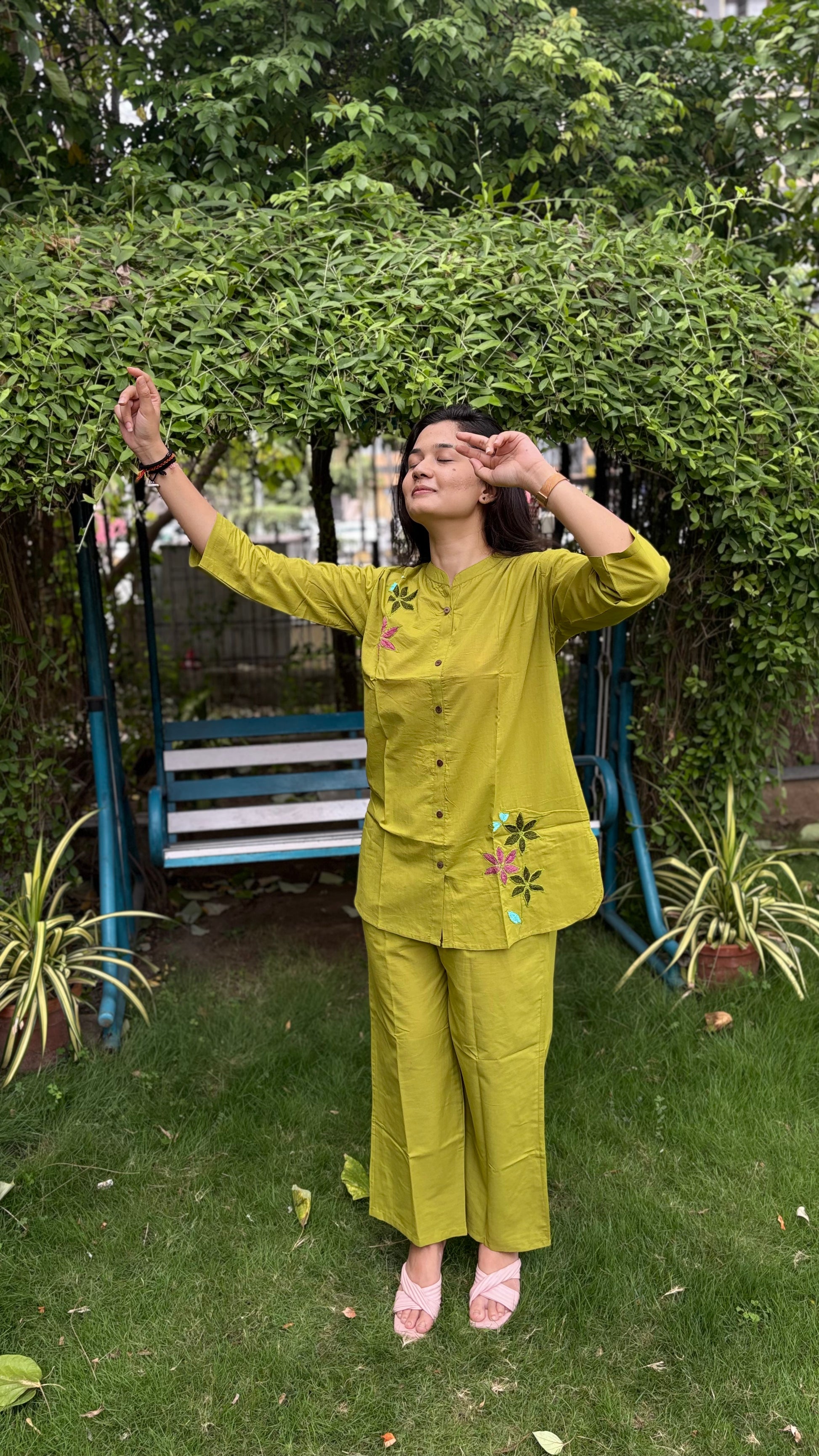 YELLOWISH GREEN COTTON COORD SETS