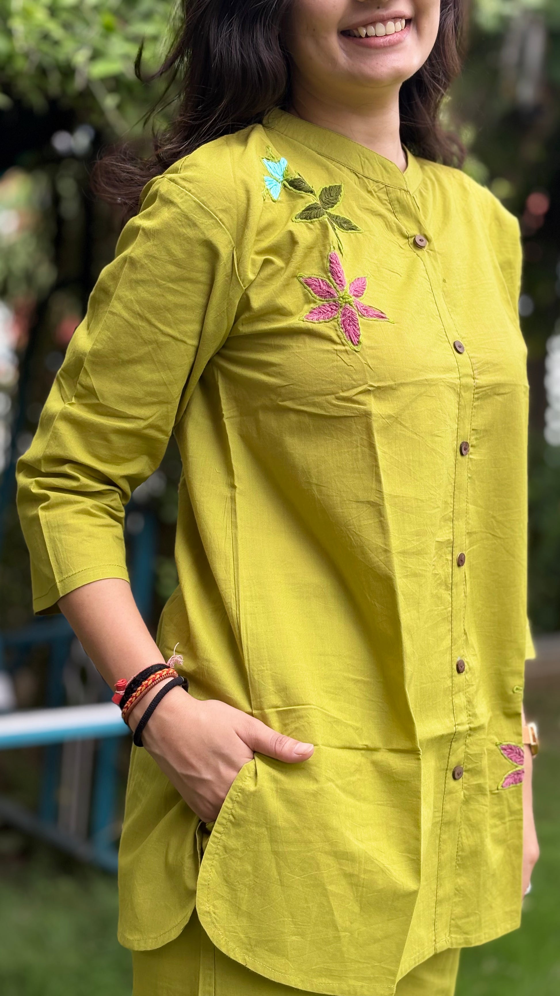 YELLOWISH GREEN COTTON COORD SETS