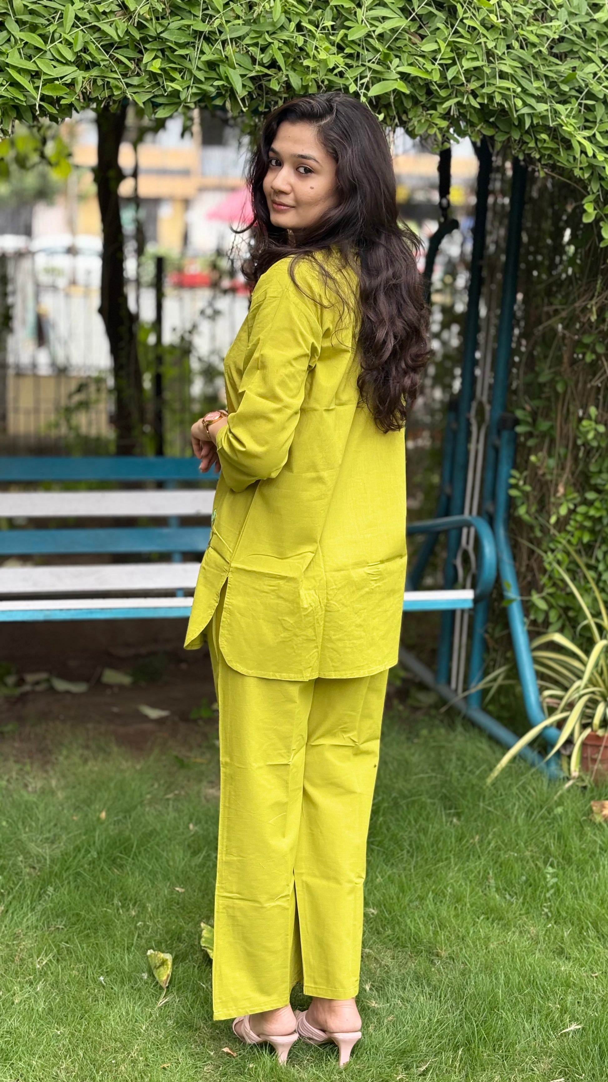 YELLOWISH GREEN COTTON COORD SETS