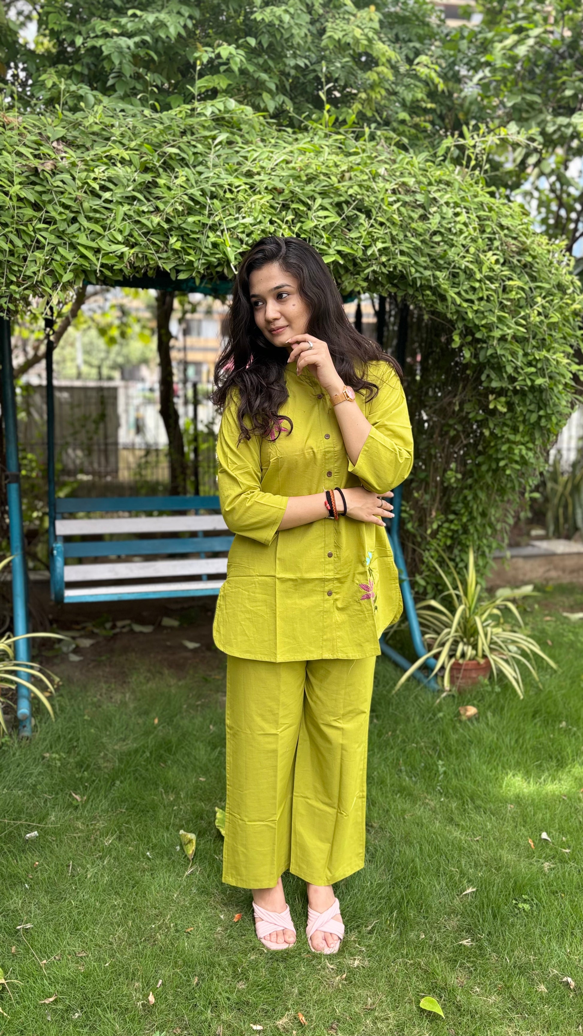 YELLOWISH GREEN COTTON COORD SETS