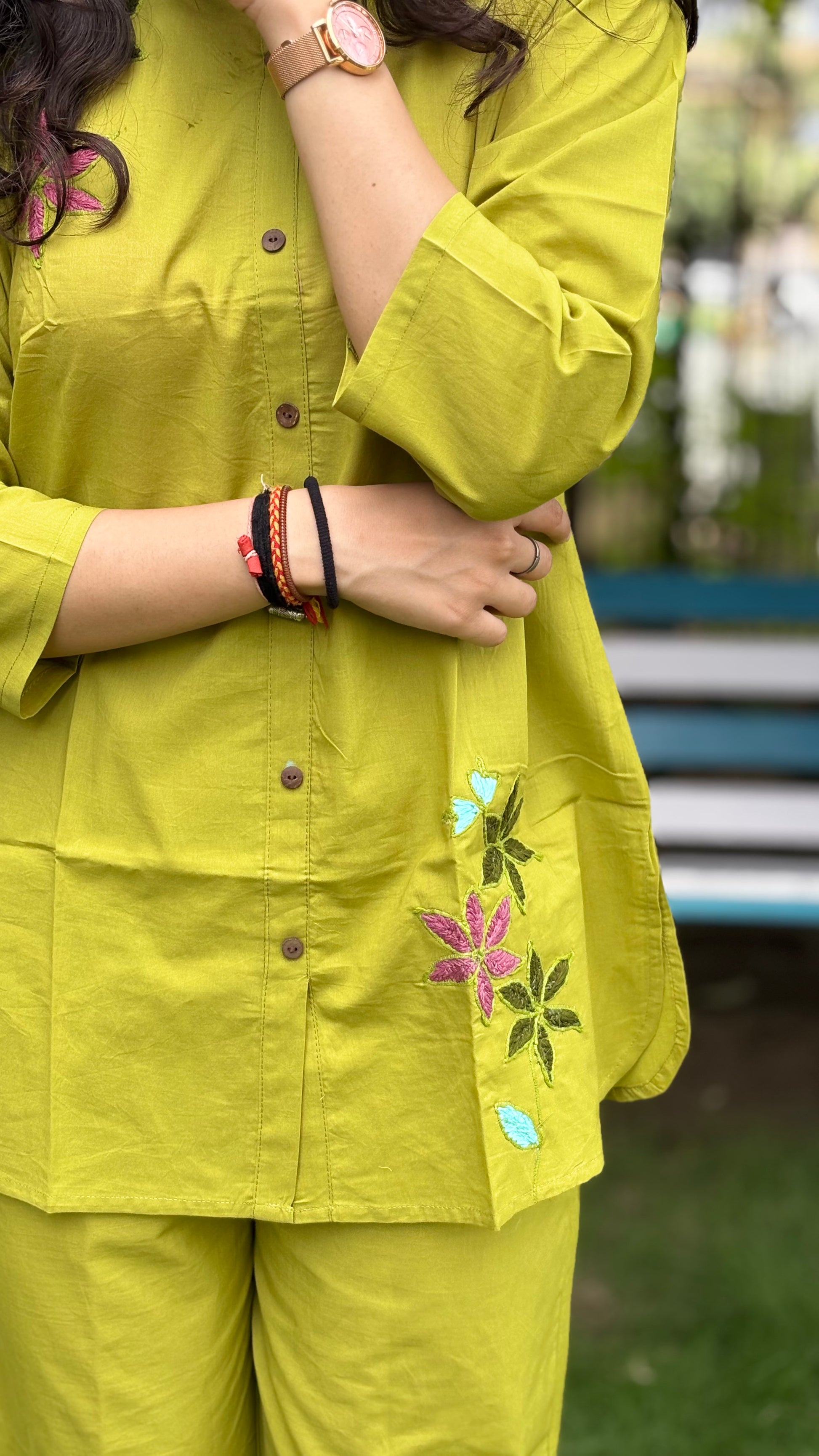 YELLOWISH GREEN COTTON COORD SETS