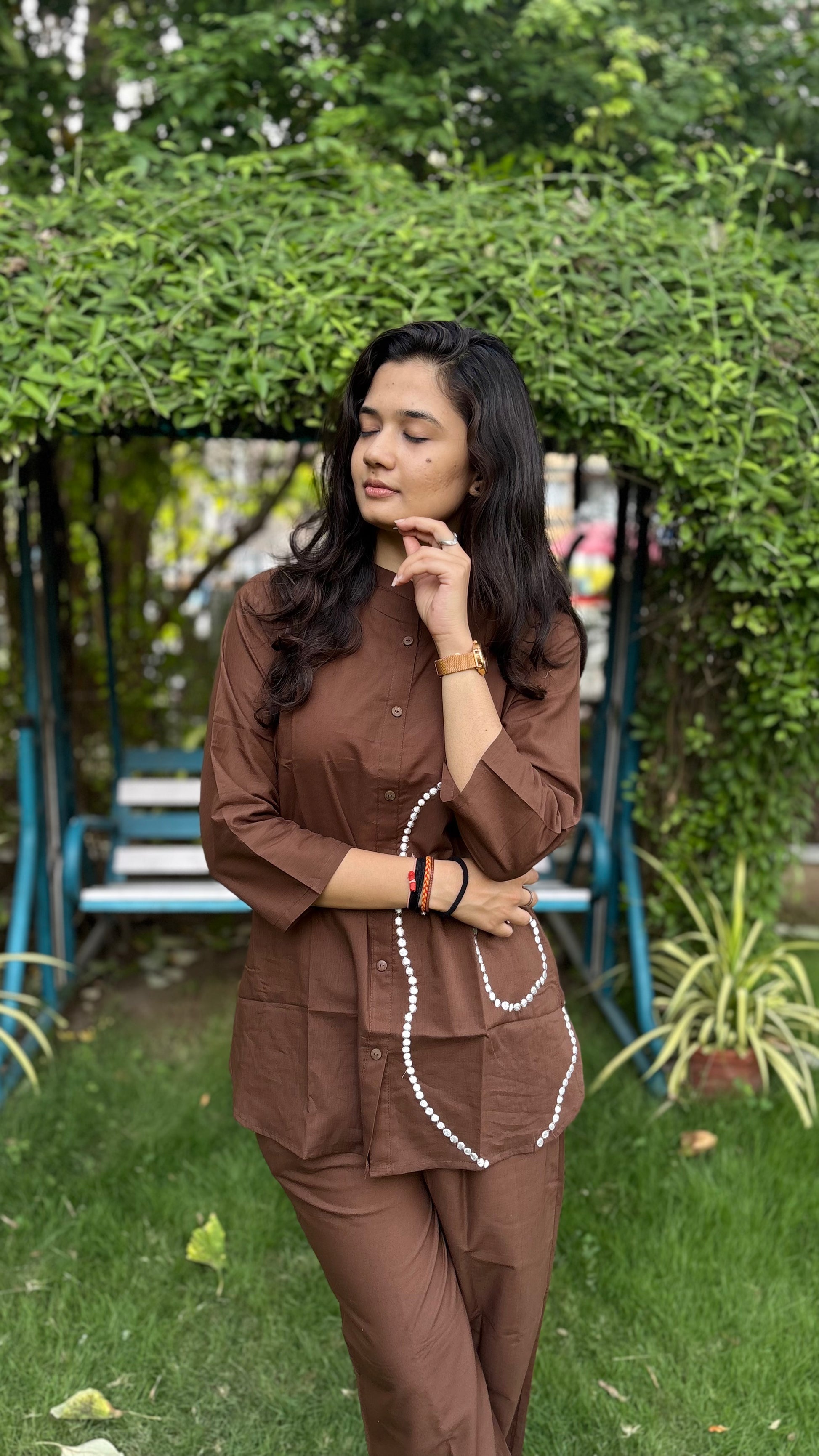 BROWN PURE JAIPURI COTTON COORDS