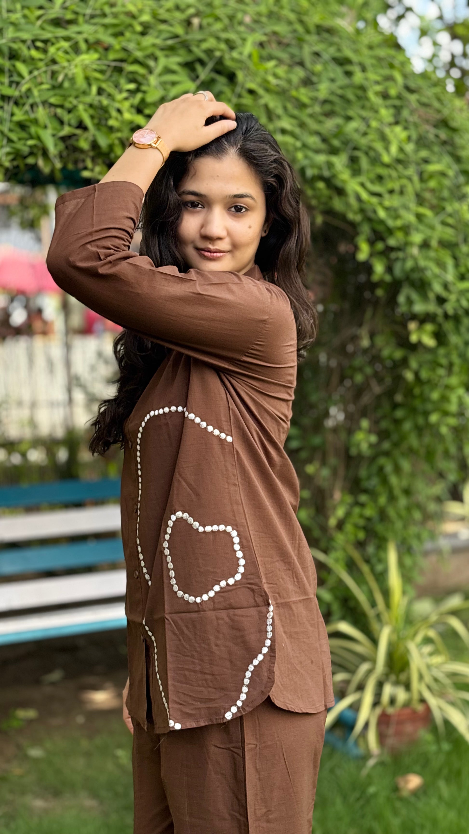 BROWN PURE JAIPURI COTTON COORDS
