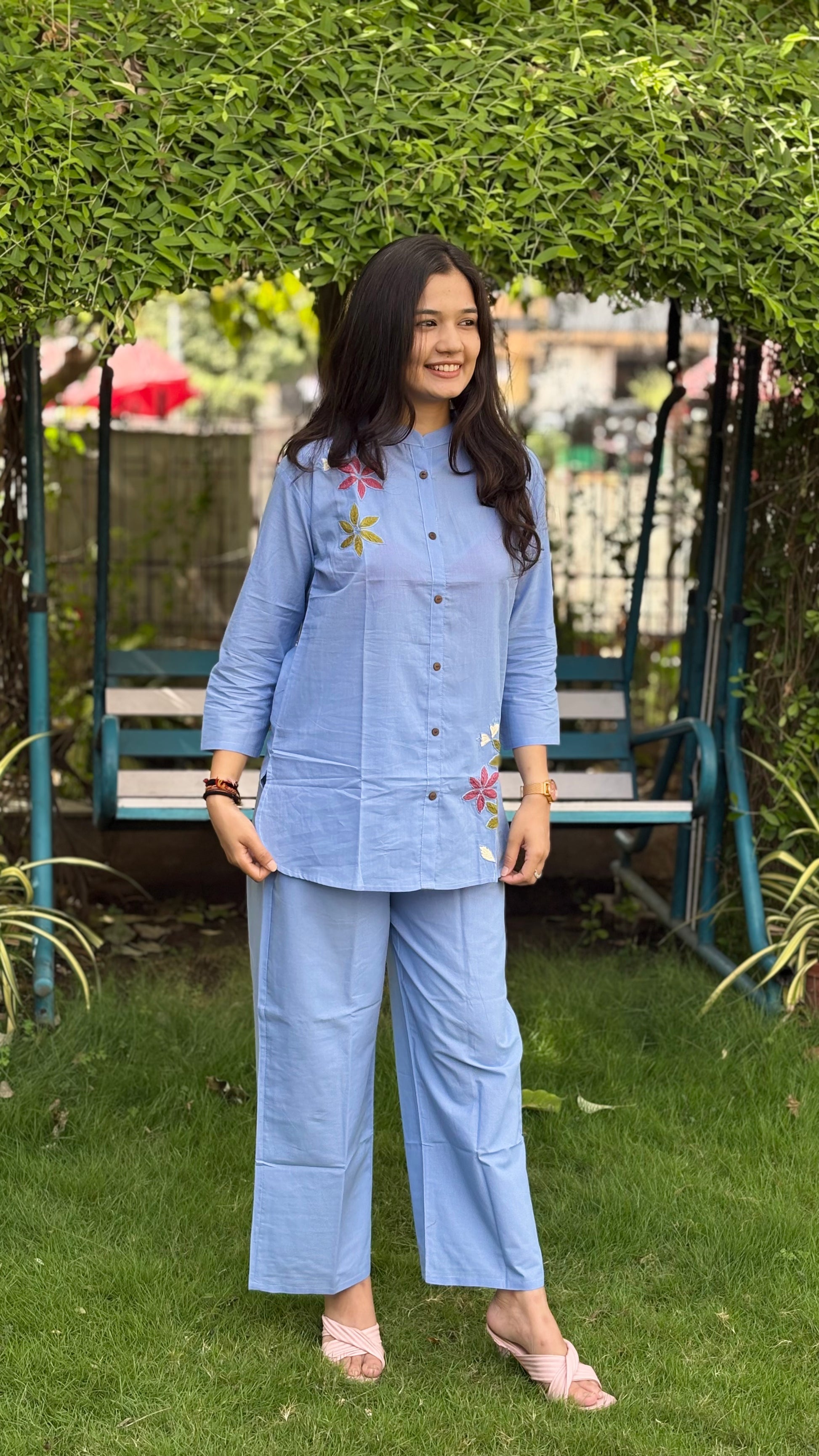 SKY BLUE COORDS WITH THREAD WORK
