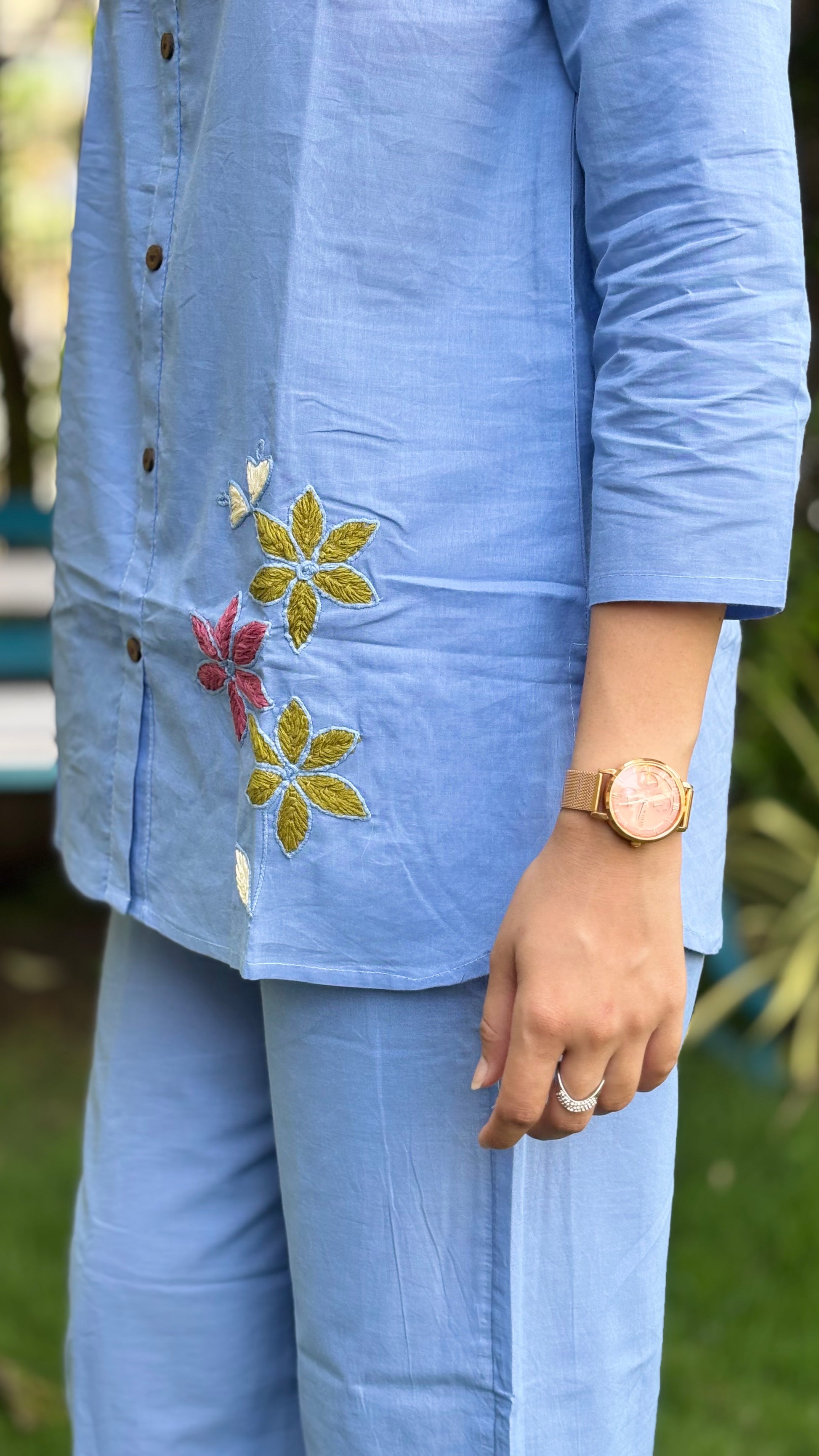 SKY BLUE COORDS WITH THREAD WORK