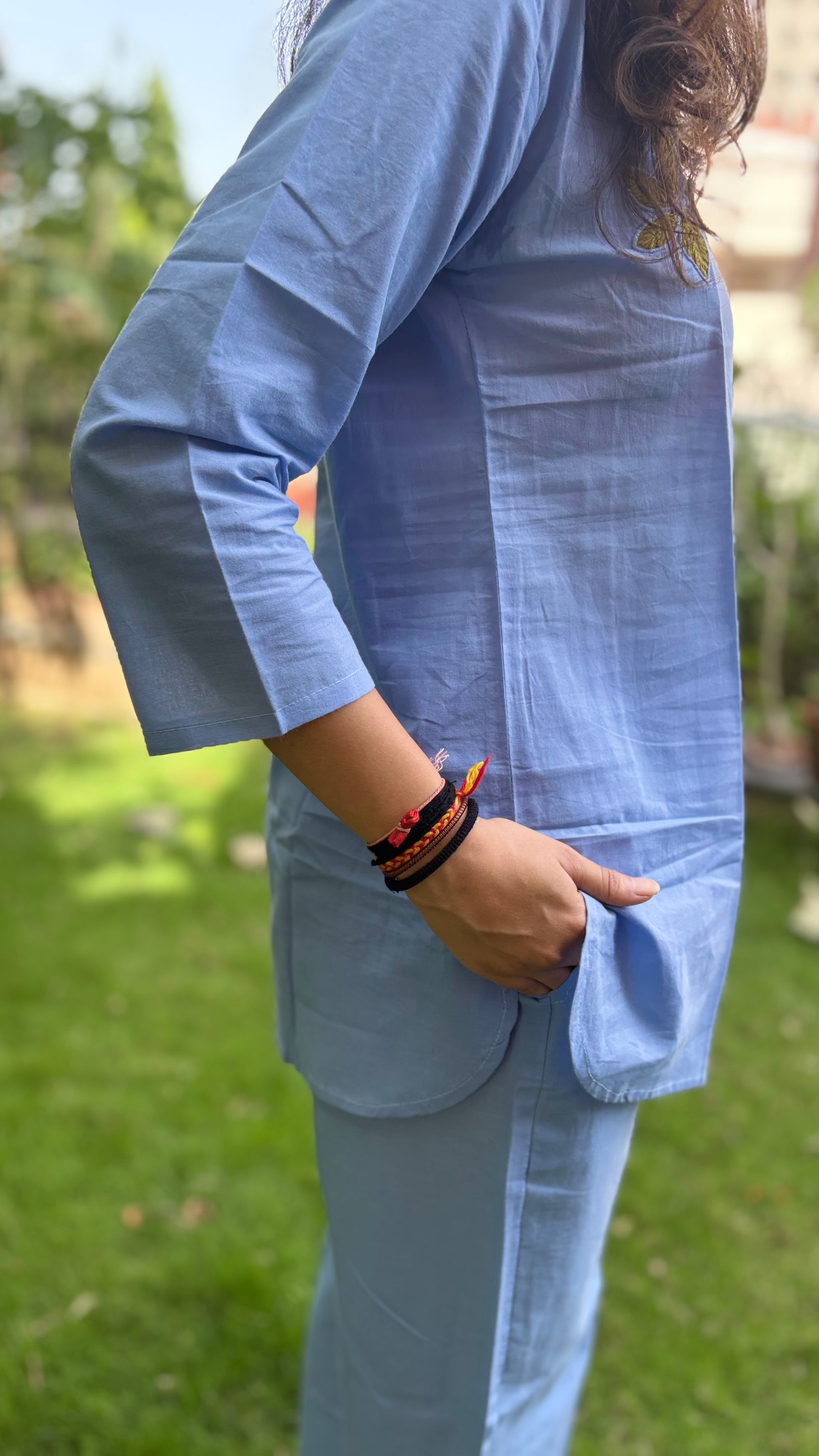 SKY BLUE COORDS WITH THREAD WORK