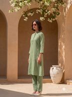 Sage Green Pintuck Kurta Set for Women