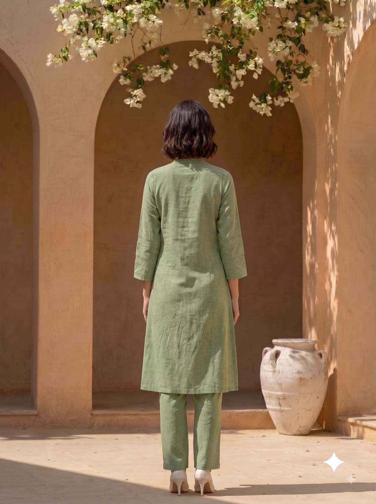 Sage Green Pintuck Kurta Set for Women