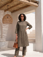 Brown Pintuck Kurta Set for Women