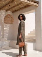 Brown Pintuck Kurta Set for Women