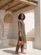 Brown Pintuck Kurta Set for Women