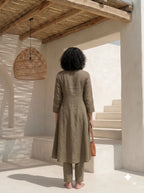 Brown Pintuck Kurta Set for Women